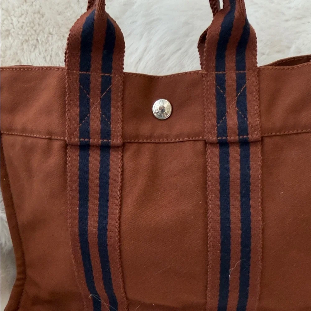 Hermes garden tote small Brown Canvas Bag Authentic! Excellent condition!
